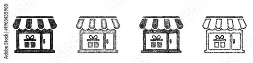 Sketch gift shop icon design set