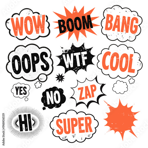 Comic Boom Text Sticker Set – Pop Art Speech Bubble Collection