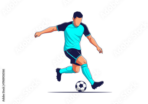 Dynamic Professional Soccer Player Dribbling Football Vector Illustration