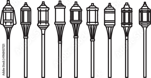 Black and white illustration of a row of stylized hourglasses Vector