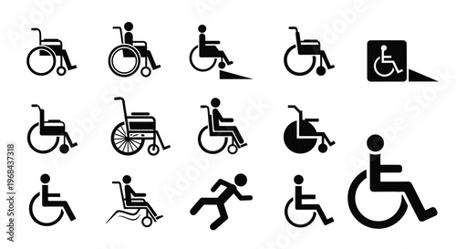 Accessibility symbols depicting people with disabilities in a flat silhouette