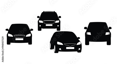 Four vehicle silhouettes facing forward in a simple graphic style silhouette