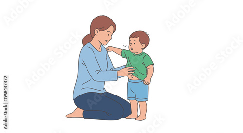 Mother checking little boy's temperature with thermometer