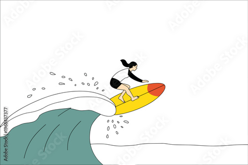 Surfer Riding Wave in UV Rashguard