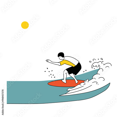 Surfer Riding Wave in UV Rashguard