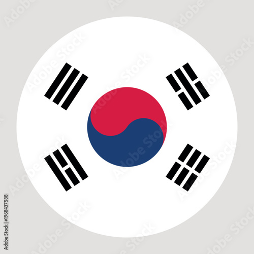 Round flag of South Korea icon isolated on light grey background.