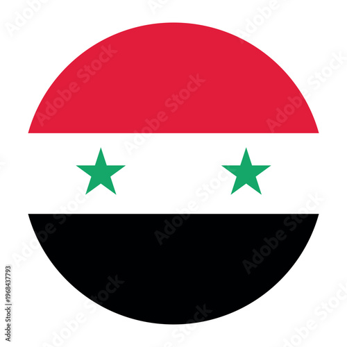 Round flag of Syria icon isolated on white background.