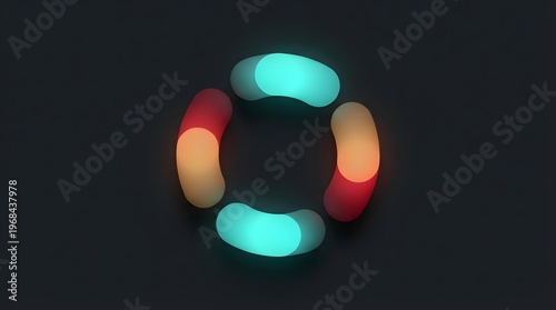 Glowing abstract shapes in a circular arrangement with vibrant colors against a dark background