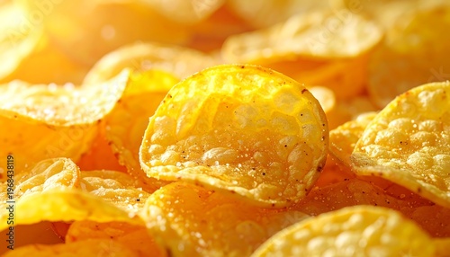 Close-up of crispy golden potato chips.