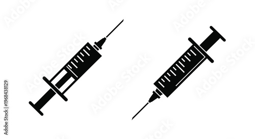 Two black syringes depicted in a stark minimalist silhouette