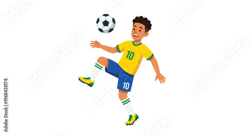 Young soccer player skillfully juggles a ball with vibrant energy