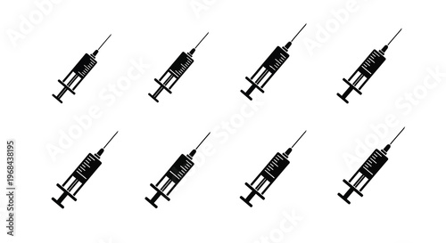 Eight syringes displayed in a repeating pattern stark black silhouette