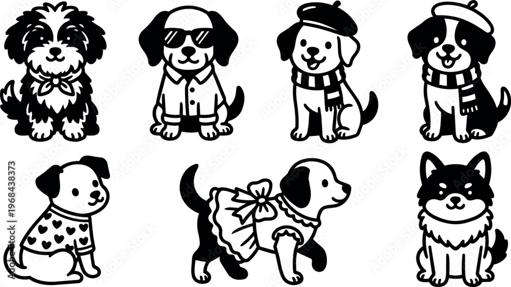 Obraz premium Dogs in scarves sunglasses and dresses