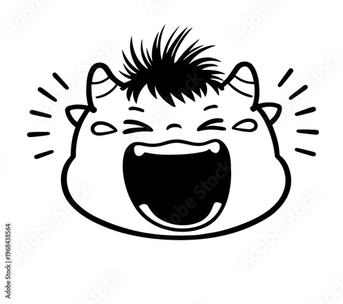 Crying baby monster face icon, loud scream expression, simple black and white illustration
