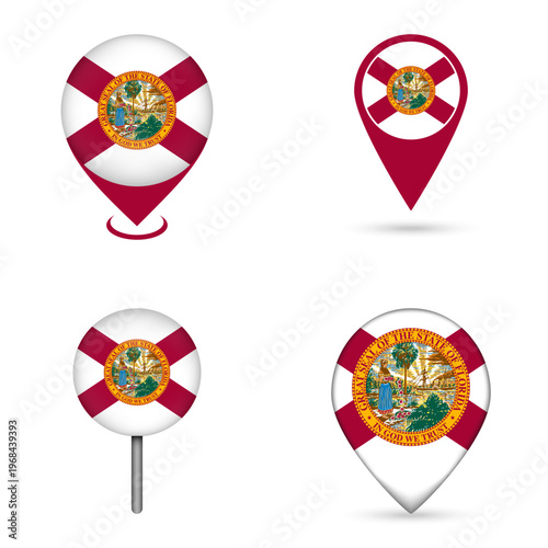 Florida State Flag Map Pin Icons Set Collection