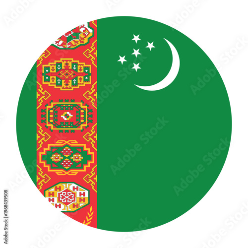 Round flag of Turkmenistan icon isolated on white background.