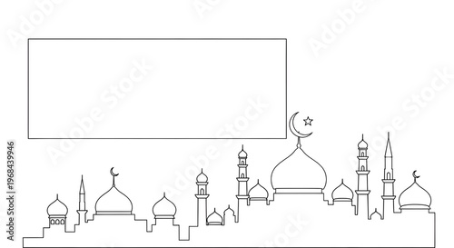 Islamic architecture, mosque skyline, cityscape, minimalist line art
