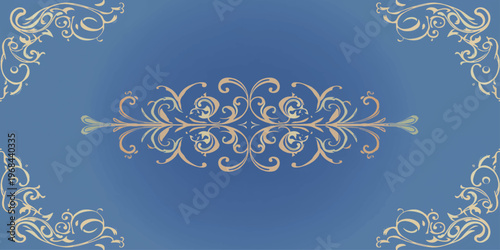 Seamless blue vintage floral pattern with winter snowflakes and Christmas ornaments for a holiday wallpaper illustration