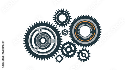 Detailed collection of interlocking industrial gears and mechanical parts representing innovation, technology, and engineering complexity.