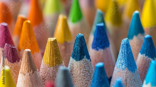 Colored pencils closeup tips arranged creativity education art supplies design background colorful drawing tools school stationery vibrant composition concept for learning and artistic expression