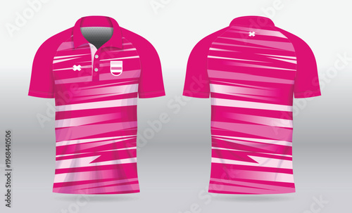 pink jersey polo shirt mockup template design for badminton, tennis, football or sport uniform in front and back view