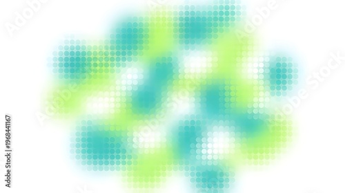 Abstract swirling green and teal dots on white background