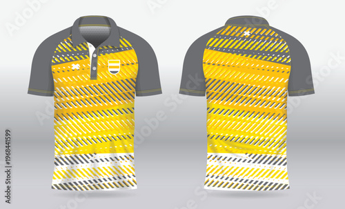 yellow jersey polo shirt mockup template design for badminton, tennis, football or sport uniform in front and back view