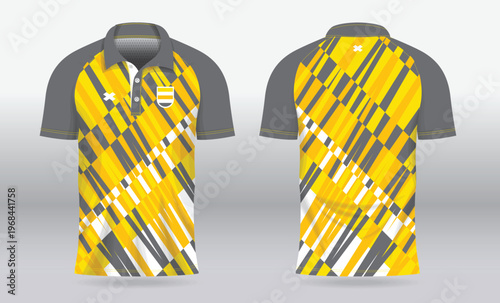 yellow jersey polo shirt mockup template design for badminton, tennis, football or sport uniform in front and back view