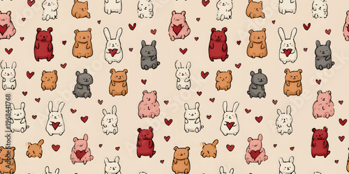 Seamless pattern, adorable animals for kids and babies.