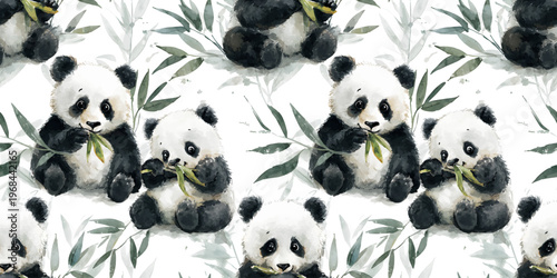 Adorable seamless panda pattern for kids and babies.
