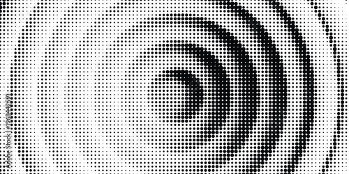 Grunge halftone gradient background. Faded grit noise texture. White and black sand wallpaper. Retro pixelated backdrop. Anime or manga style comic overlay.