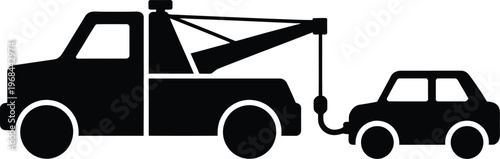 Tow truck hauling a car icon with roadside assistance with vehicle transport with heavy duty with transportation icon with auto icon with black and white
