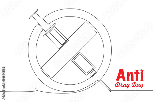 Anti drug day concept one-line drawing