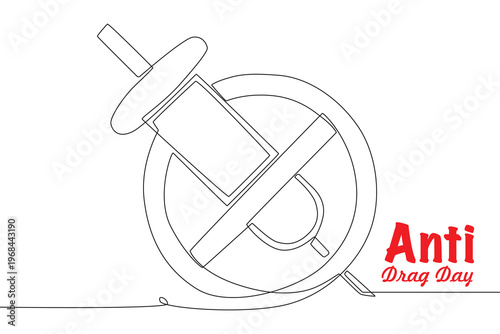 Anti drug day concept one-line drawing
