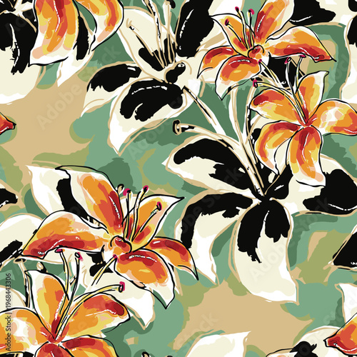 Abstract flower blooming design. Pattern with floral seamless. Grunge textured abstract art vector  with flower and plants in watercolor style.