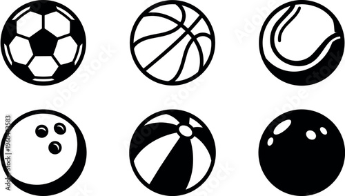 Six sports balls including soccer basketball tennis bowling beach and billiard