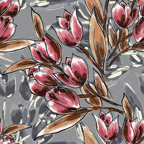 Abstract flower blooming design. Pattern with floral seamless. Grunge textured abstract art vector  with flower and plants in watercolor style.