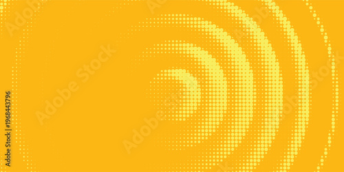 Yellow halftone pattern. Retro comic gradient background. Bright orange pixelated dotted texture overlay. Cartoon pop art faded gradient pattern. Vector backdrop for poster  banner  advertisement