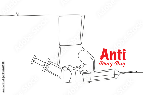 Anti drug day concept one-line drawing