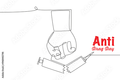 Anti drug day concept one-line drawing