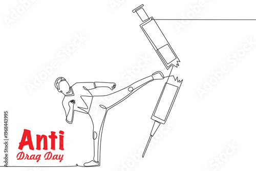 Anti drug day concept one-line drawing