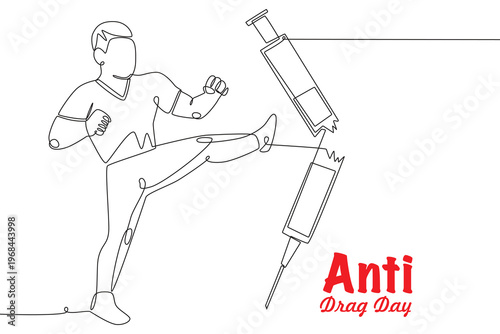 Anti drug day concept one-line drawing