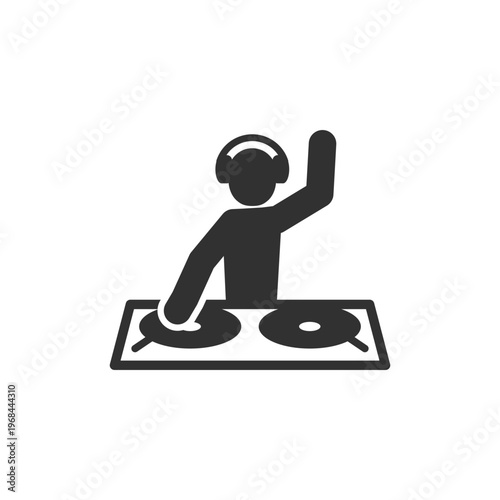 DJ mixing music icon. Nightclub entertainment and party performance concept. Monochrome black and white symbol