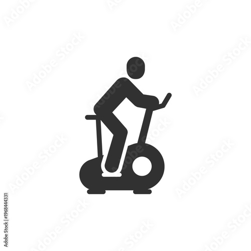 Exercise bike training icon. Indoor cycling workout and fitness concept. Monochrome black and white symbol