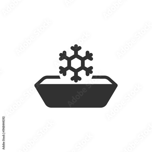Frozen food container icon. Refrigerated meal and cold storage concept. Monochrome black and white symbol