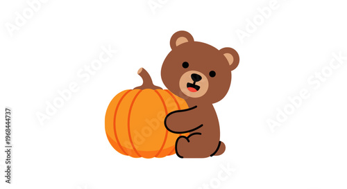 Brown bear with orange pumpkin.