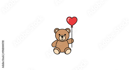 Brown Teddy Bear Holding Balloon.