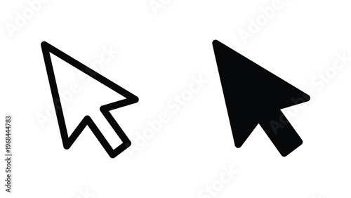 Modern computer mouse cursor icons in black and white vector illustration. Clean pointer symbol set for UI design.