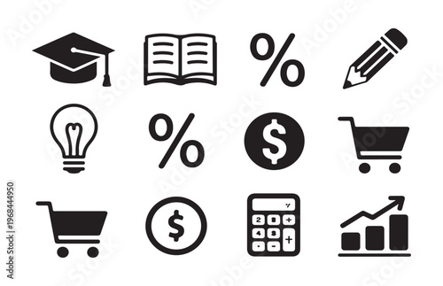 Essential finance and banking icons for business and education covering money growth and transactions.