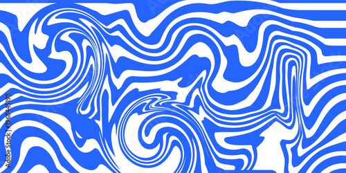 Blue wavy lines abstract background. Trendy psychedelic retro style backdrop. Waves, swirl and twirl pattern. Twisted distorted vector texture. Y2k aesthetic design